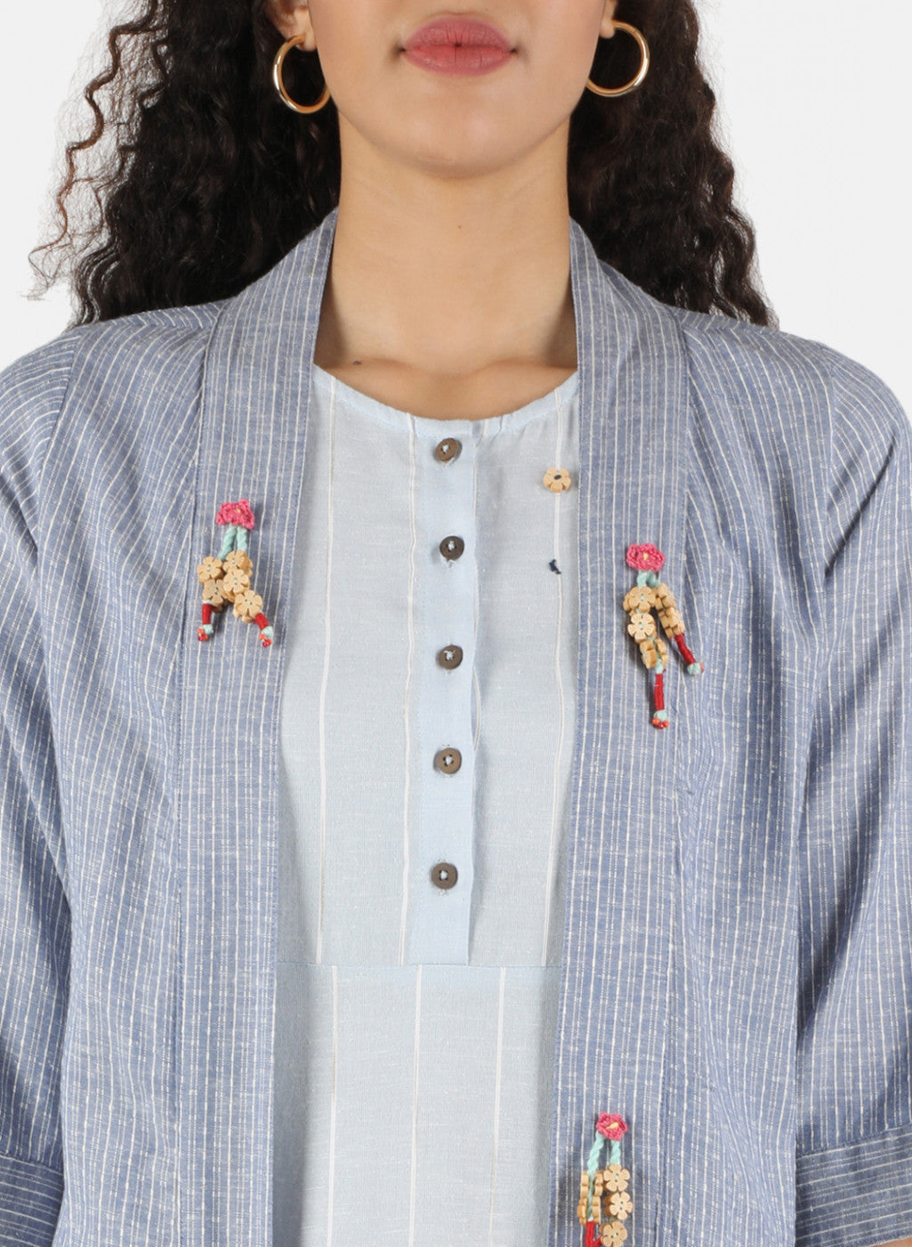 Women Sky Blue Plain Shrug Set