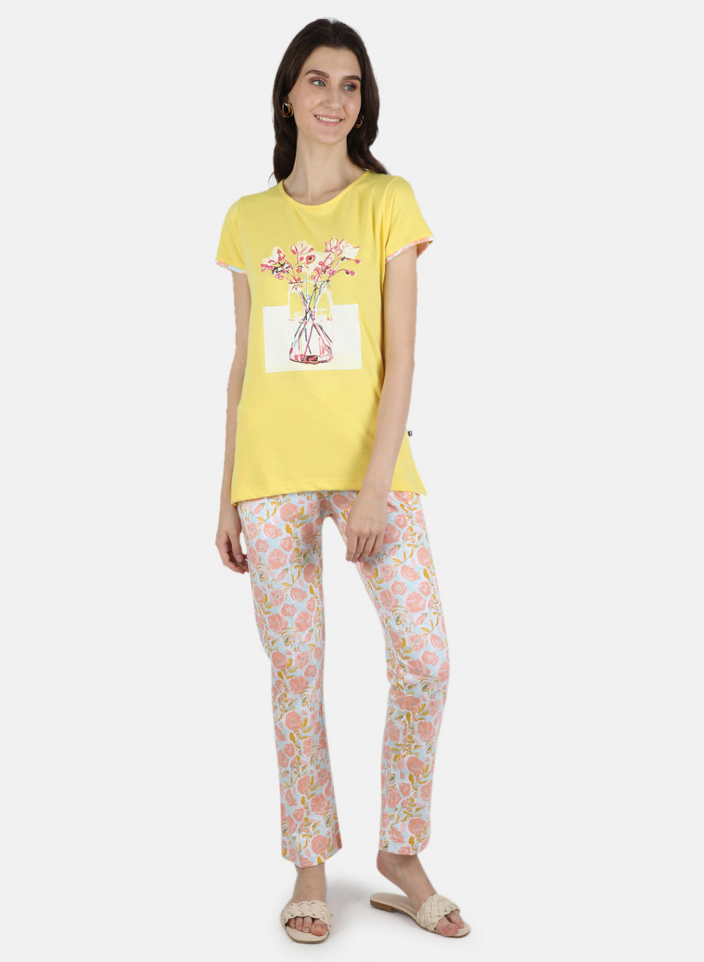Women Yellow & Peach Printed Lower Set
