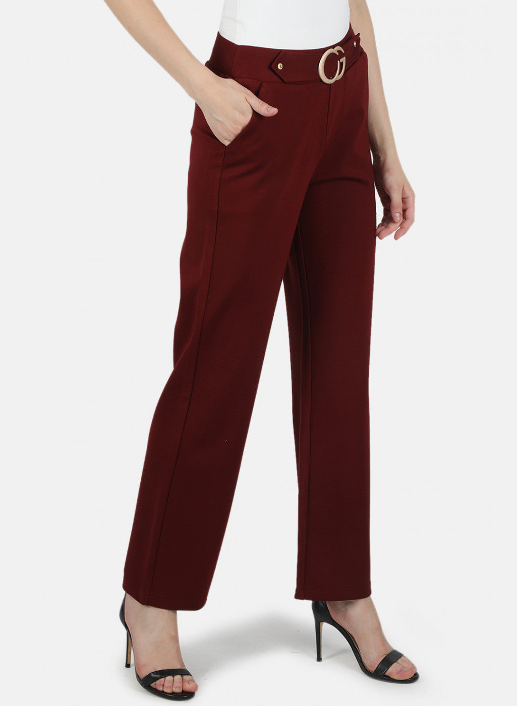 Women Maroon Plain Jegging