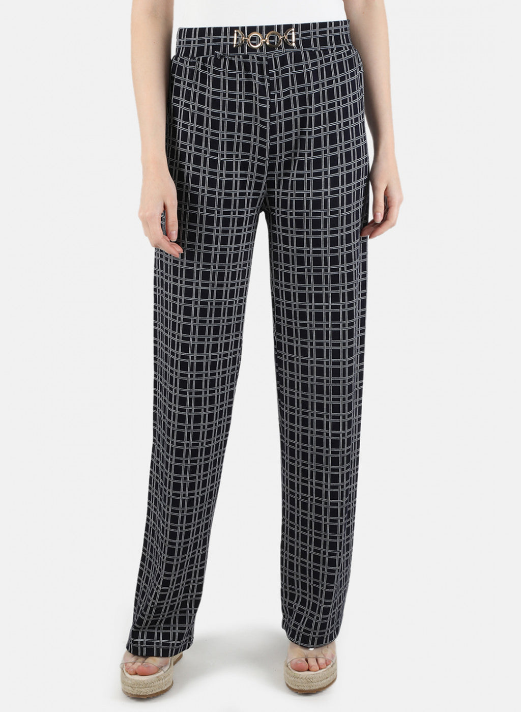 Women Navy Blue Jaquard Jegging