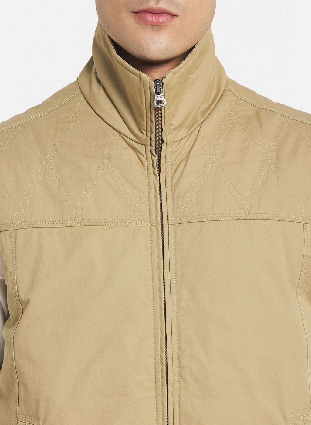 Men Khaki Solid Jacket