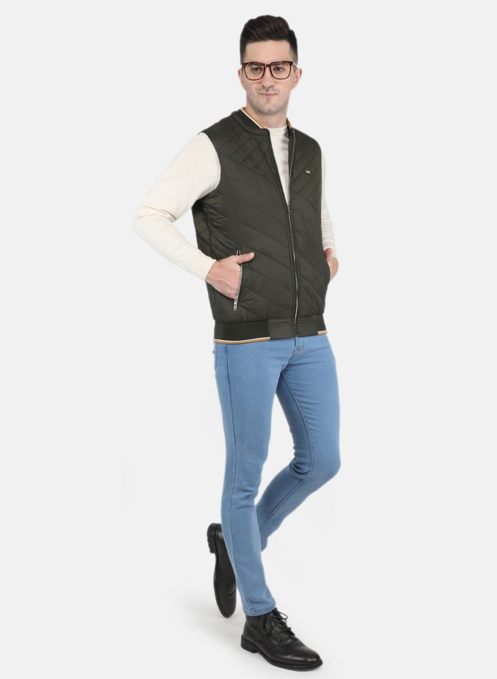 Men Olive Solid Jacket