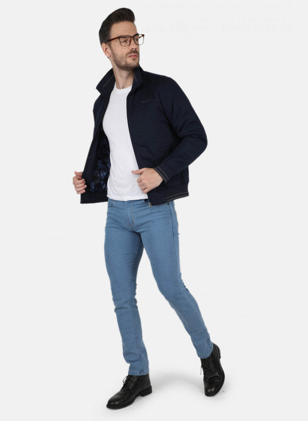 Men Blue Solid Jacket