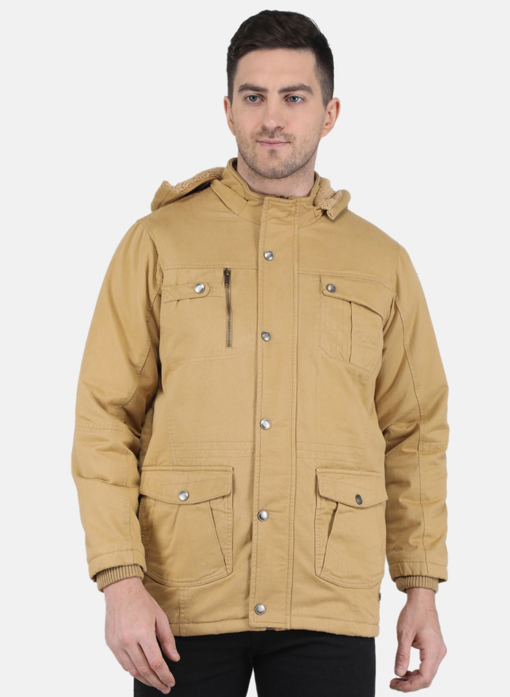 Men Khaki Solid Jacket