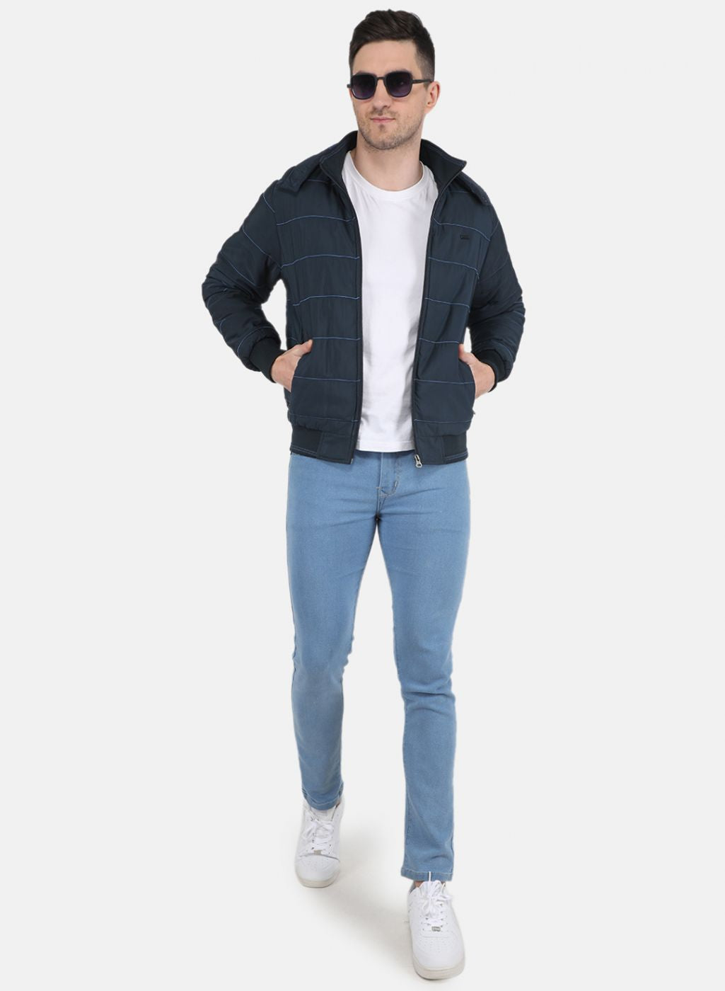 Men NAvy Blue Solid Jacket