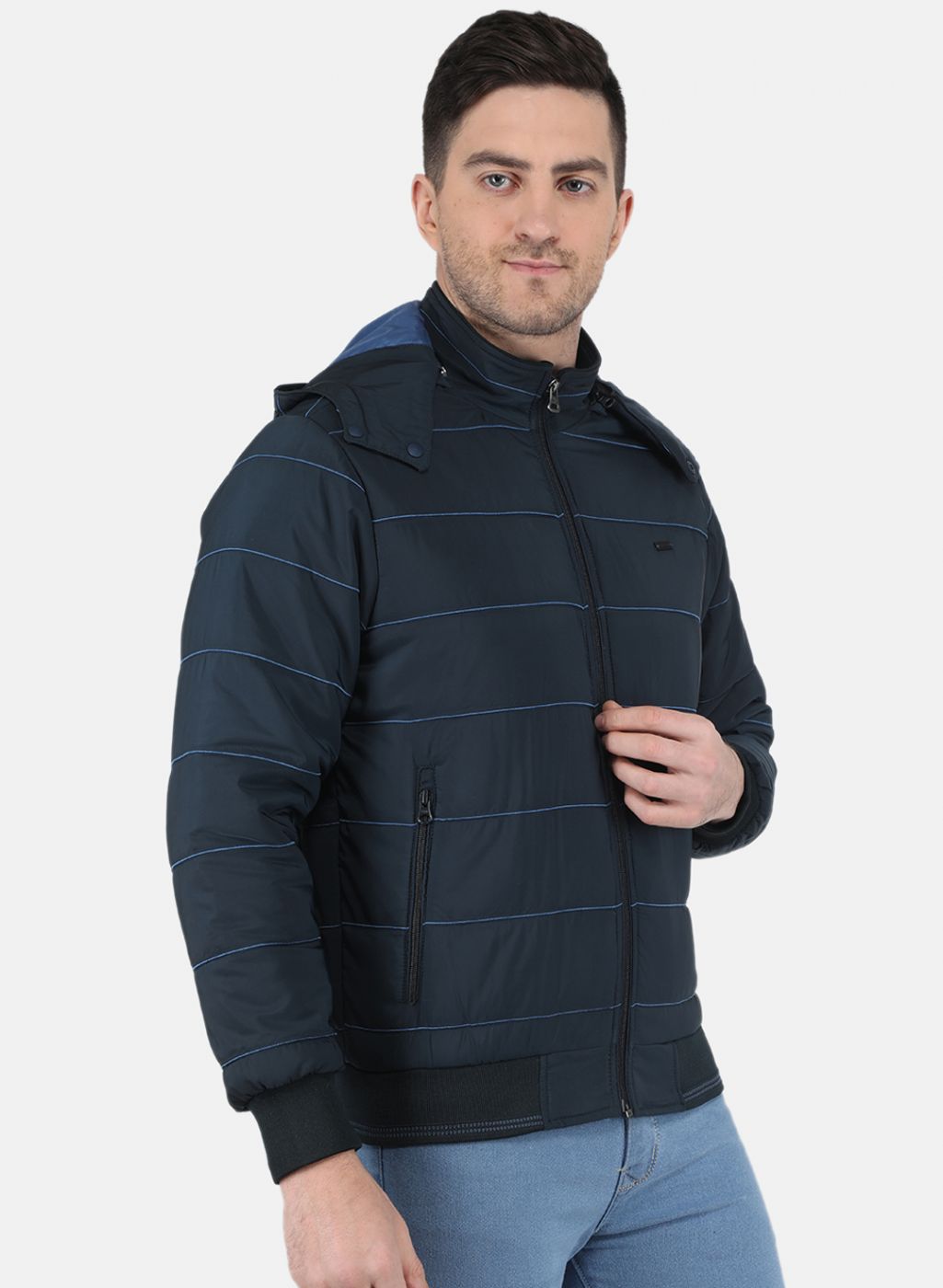 Men NAvy Blue Solid Jacket