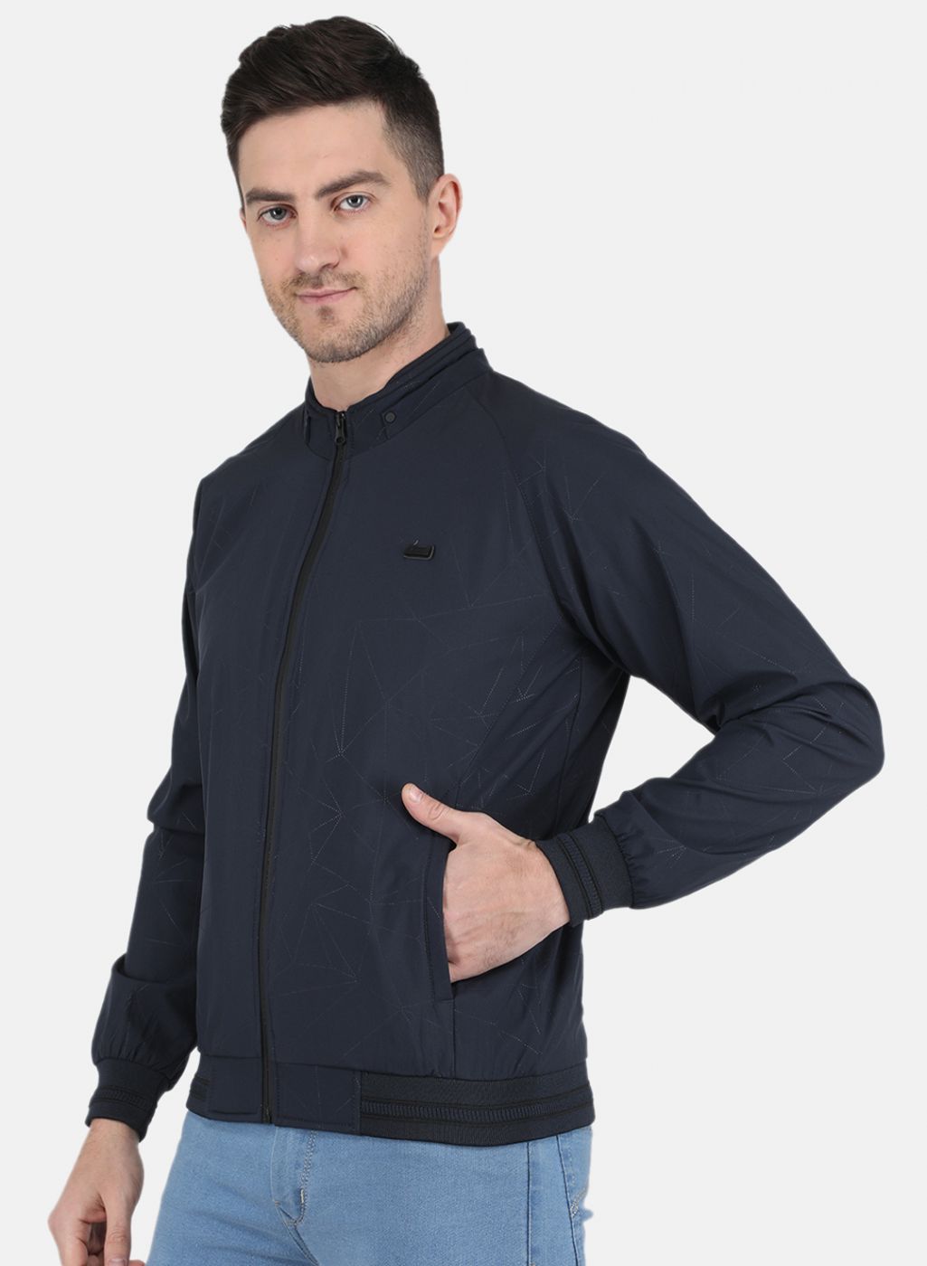 Men NAvy Blue Solid Jacket