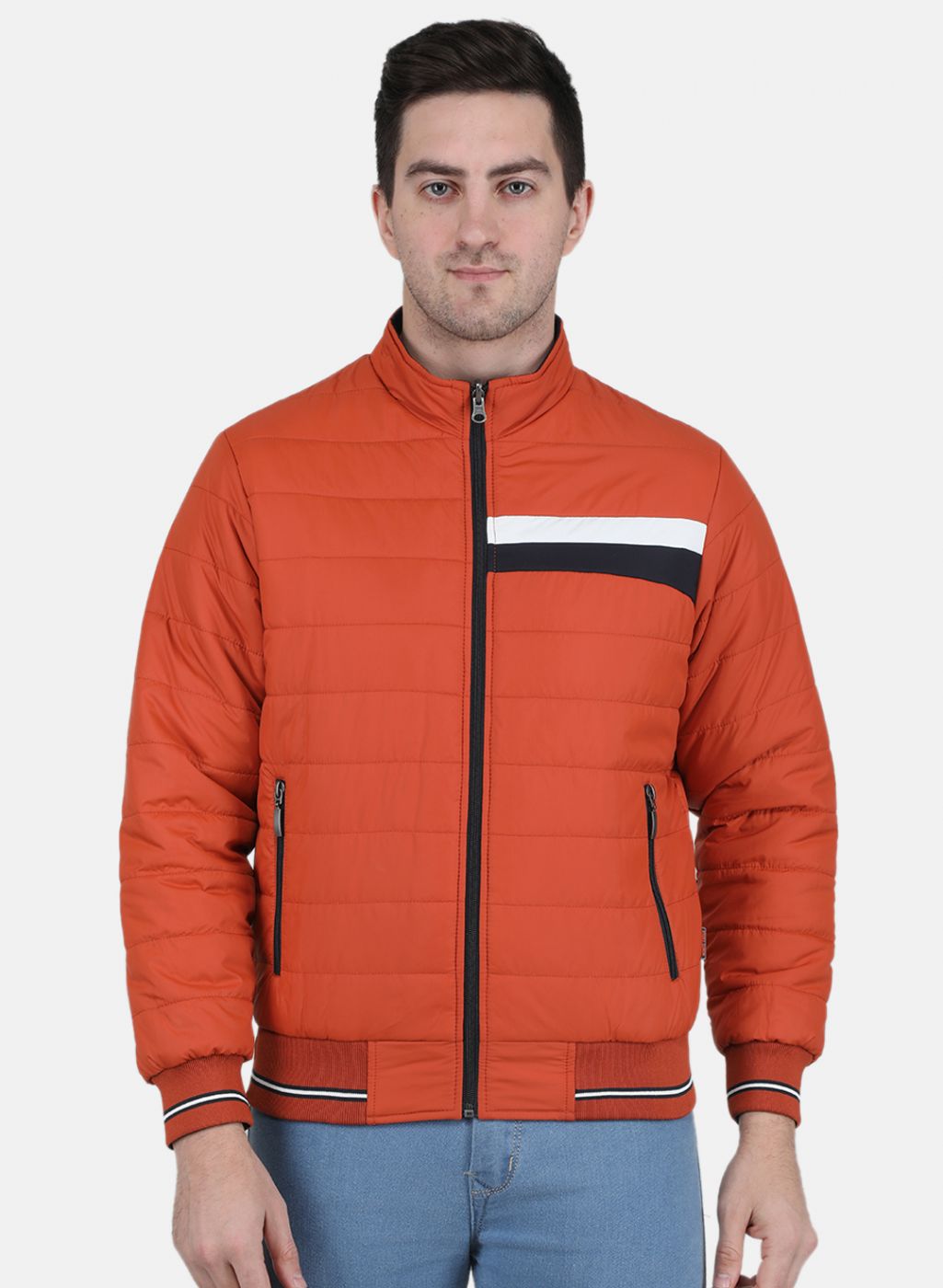 Men Orange Solid Jacket