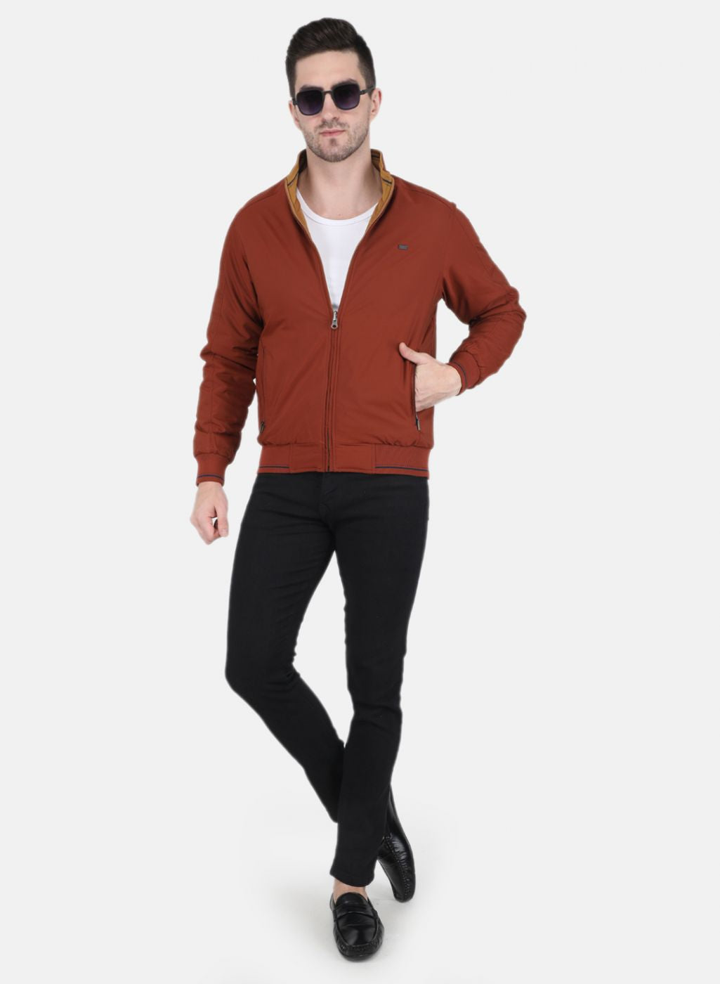 Men Orange Solid Jacket