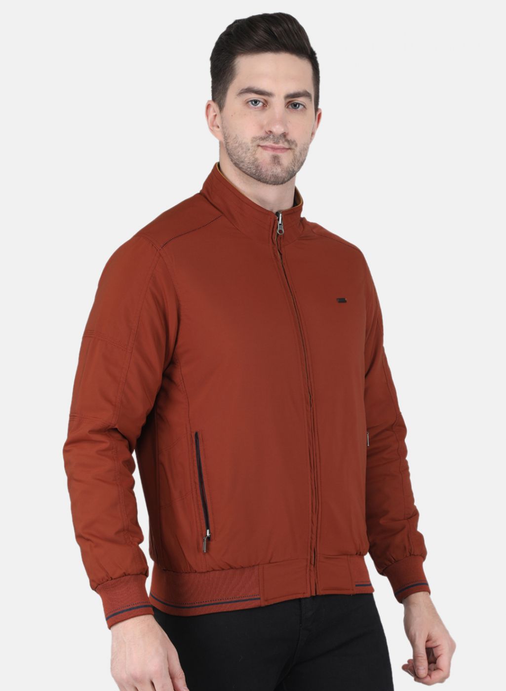 Men Orange Solid Jacket