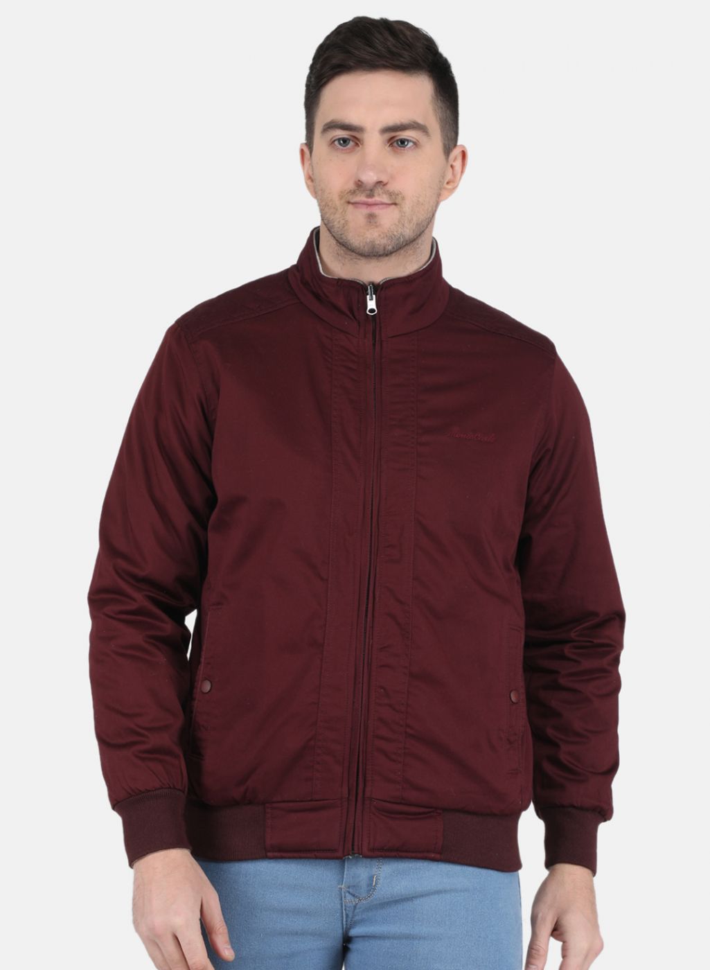 Men Maroon Solid Jacket