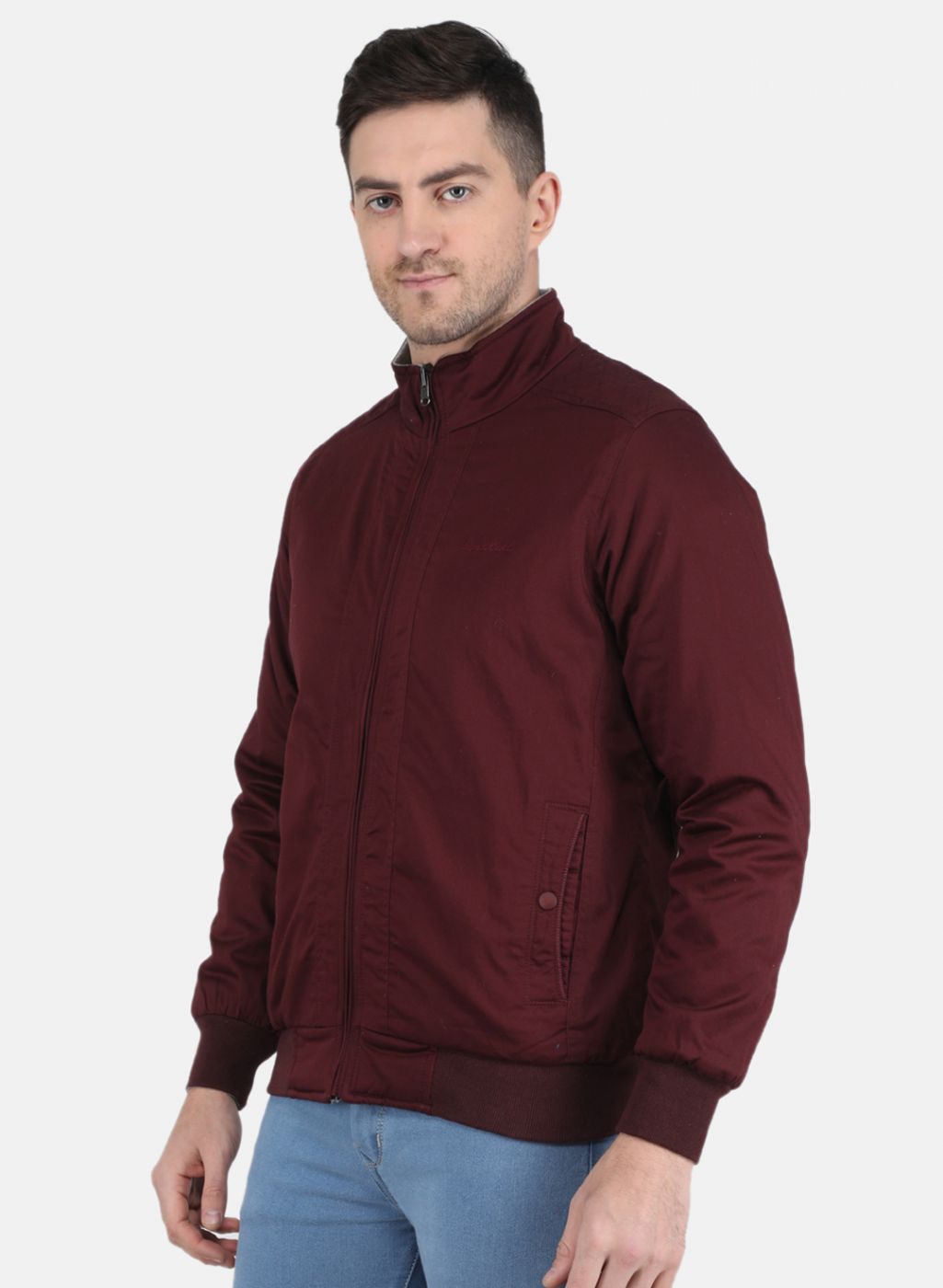 Men Maroon Solid Jacket