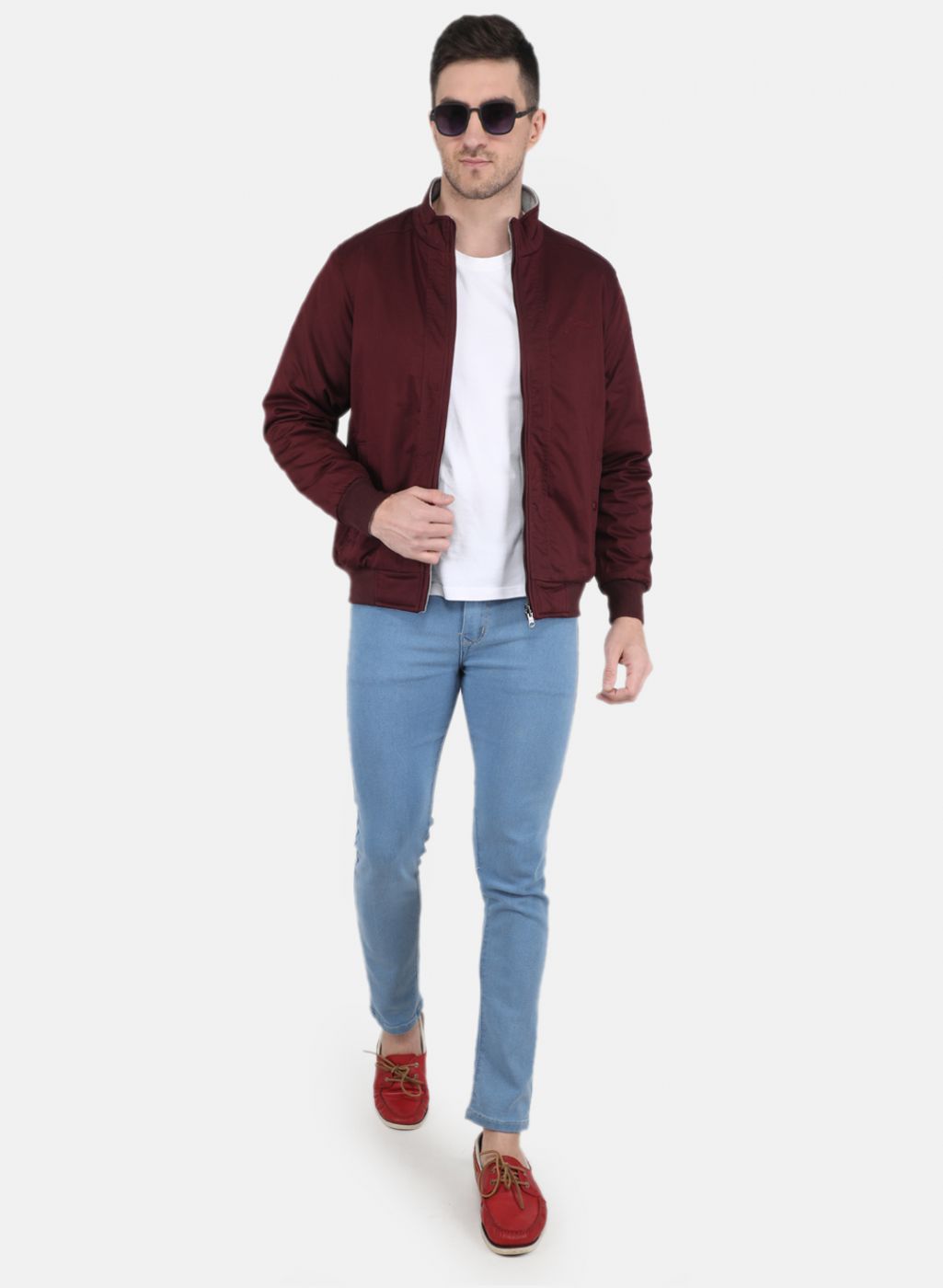 Men Maroon Solid Jacket