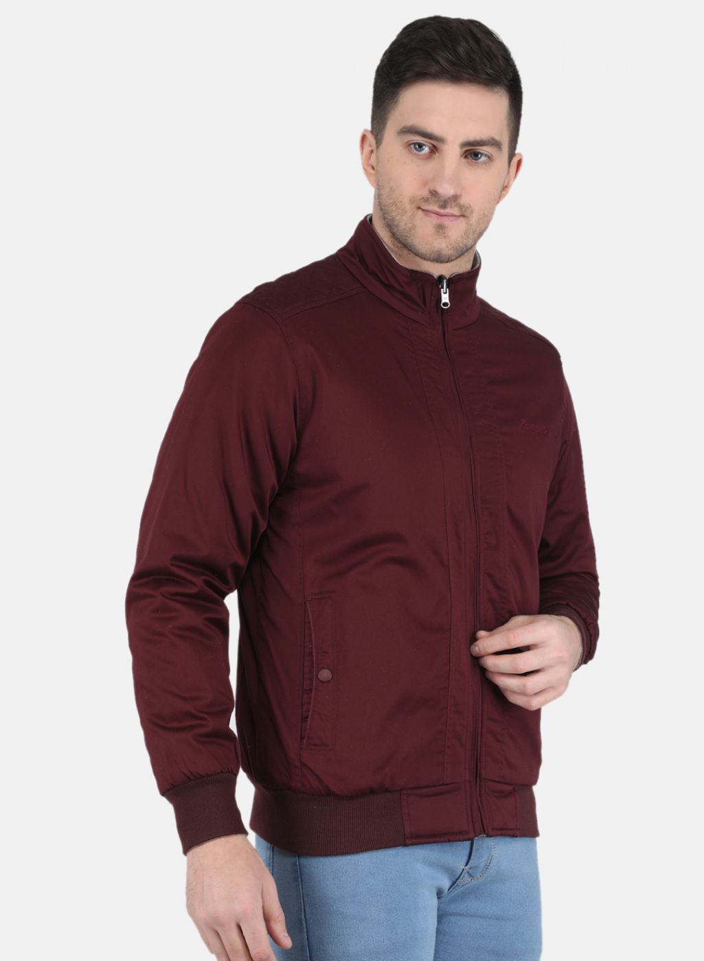 Men Maroon Solid Jacket