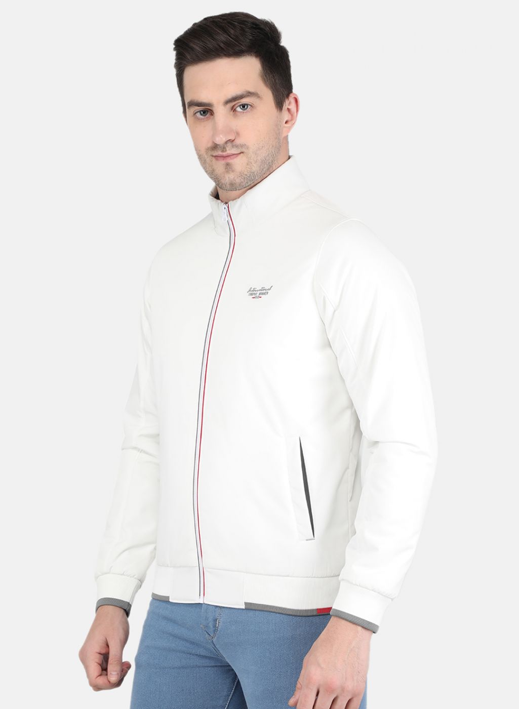 Men White Solid Jacket