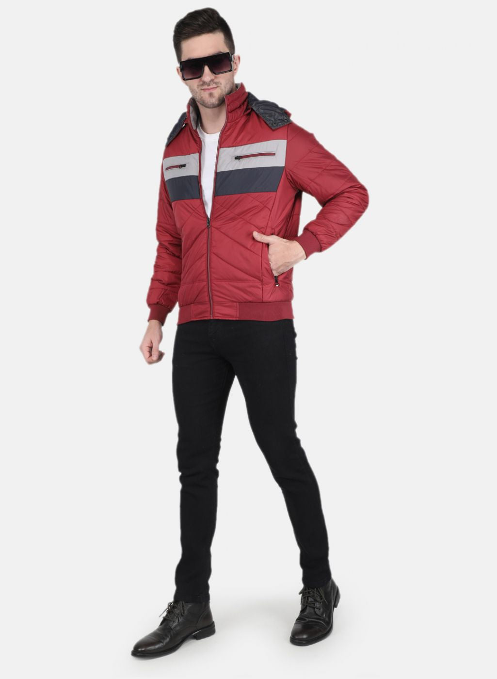 Men Maroon Solid Jacket