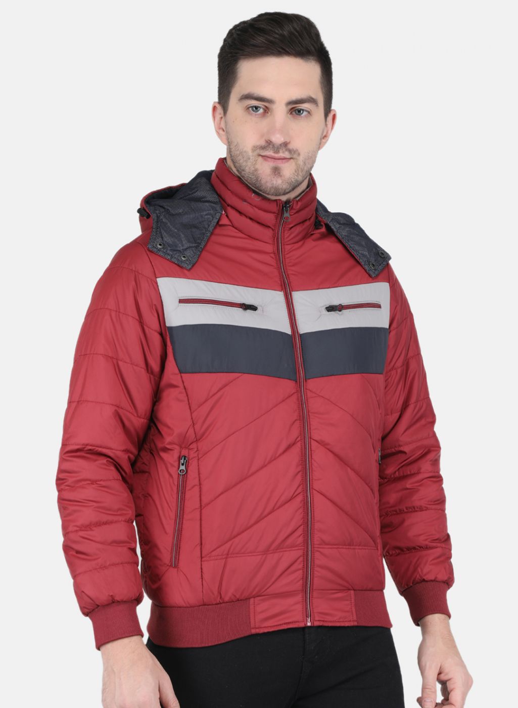 Men Maroon Solid Jacket