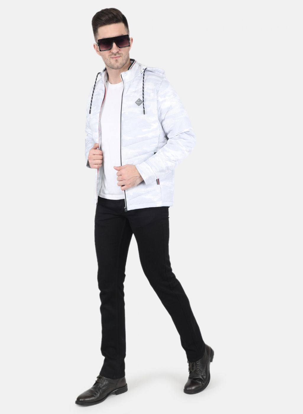 Men White Printed Jacket