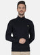 Men Navy Blue Solid Round Neck Full Sleeve Winter T-Shirt