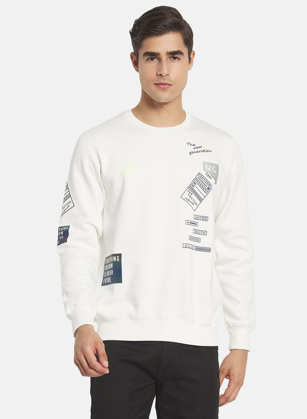 Men White Printed Sweatshirt