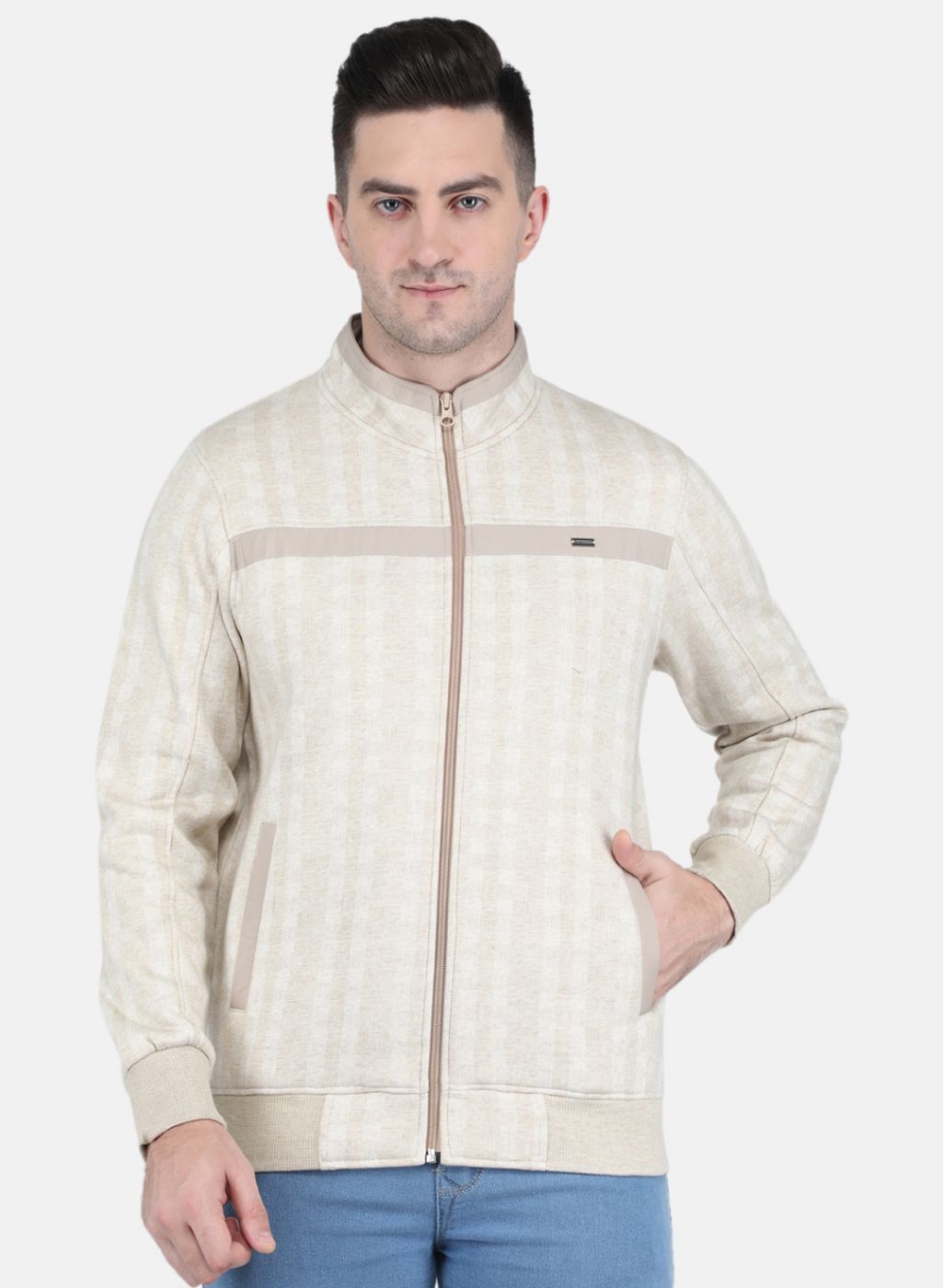 Men Grey Self Design Sweatshirt