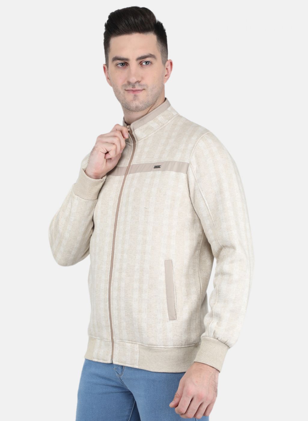 Men Grey Self Design Sweatshirt