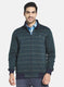 Men Green Jaquard Knit Sweatshirt with Zipper