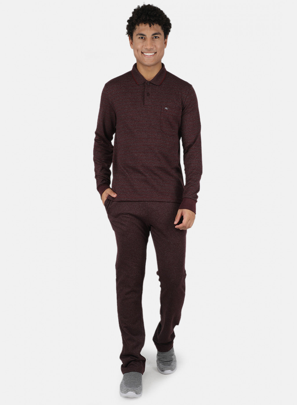 Men Maroon Solid Tracksuit