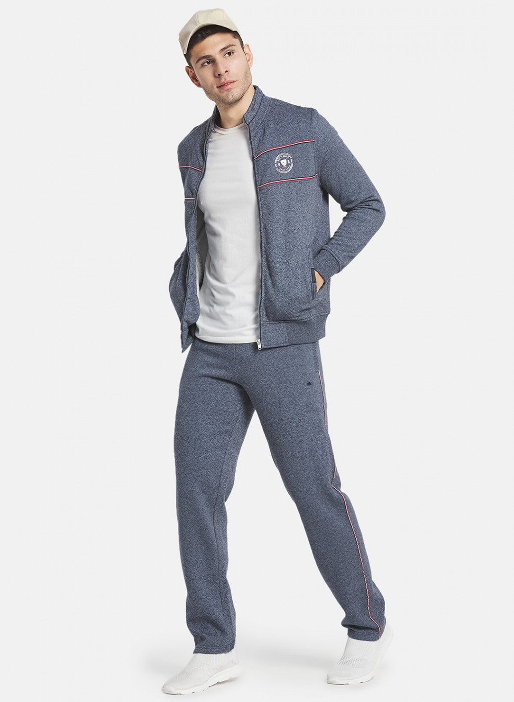 Men Blue Jaspe Fleece Tracksuit