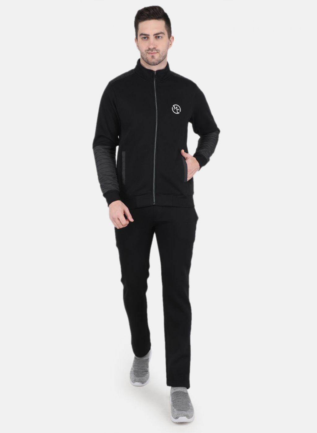 Men Black Solid Tracksuit