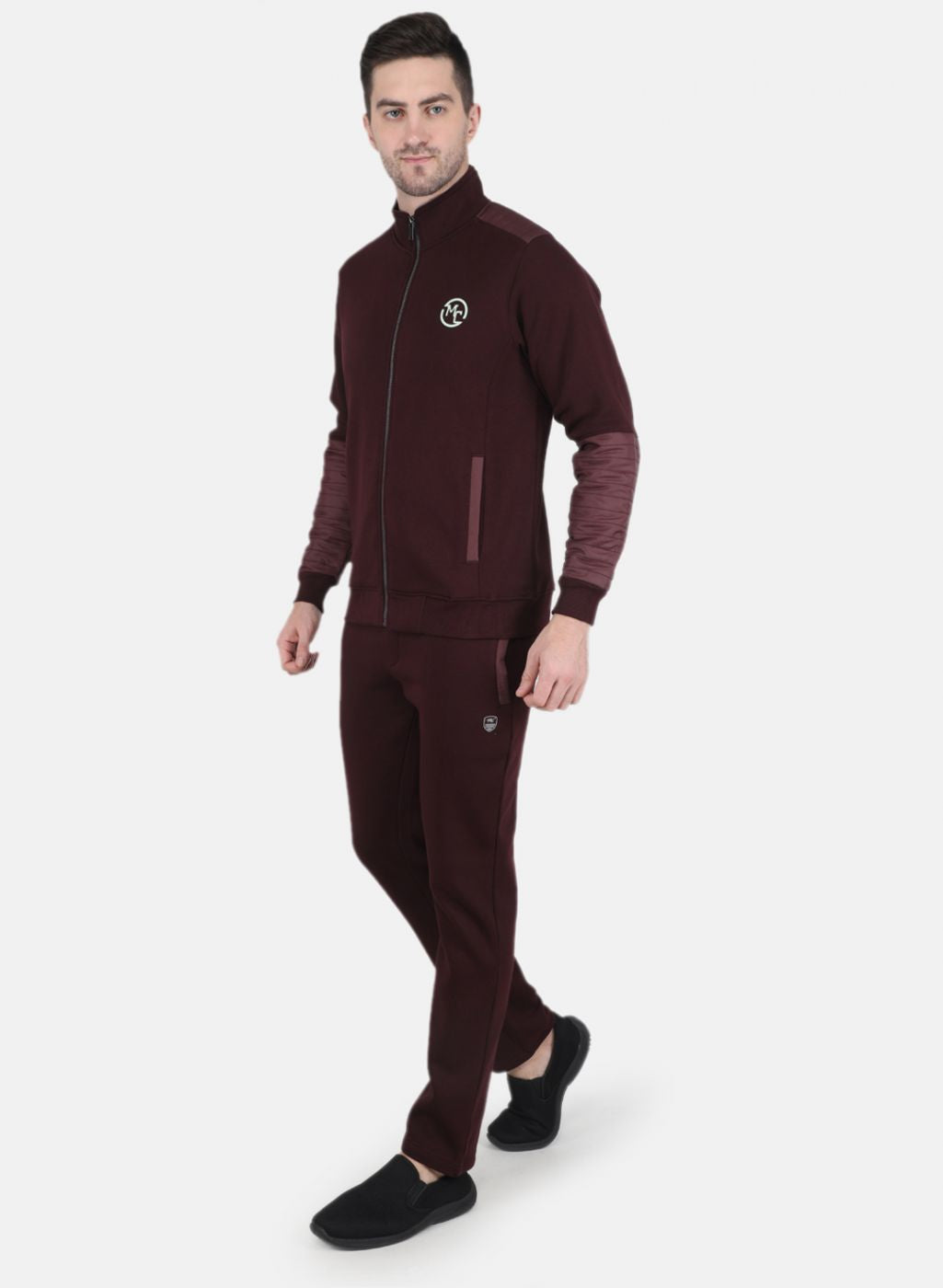Men Burgundy Solid Tracksuit