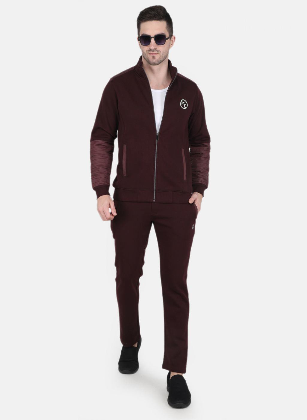 Men Burgundy Solid Tracksuit