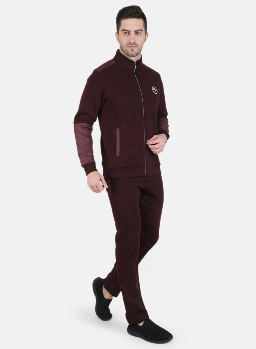 Men Burgundy Solid Tracksuit