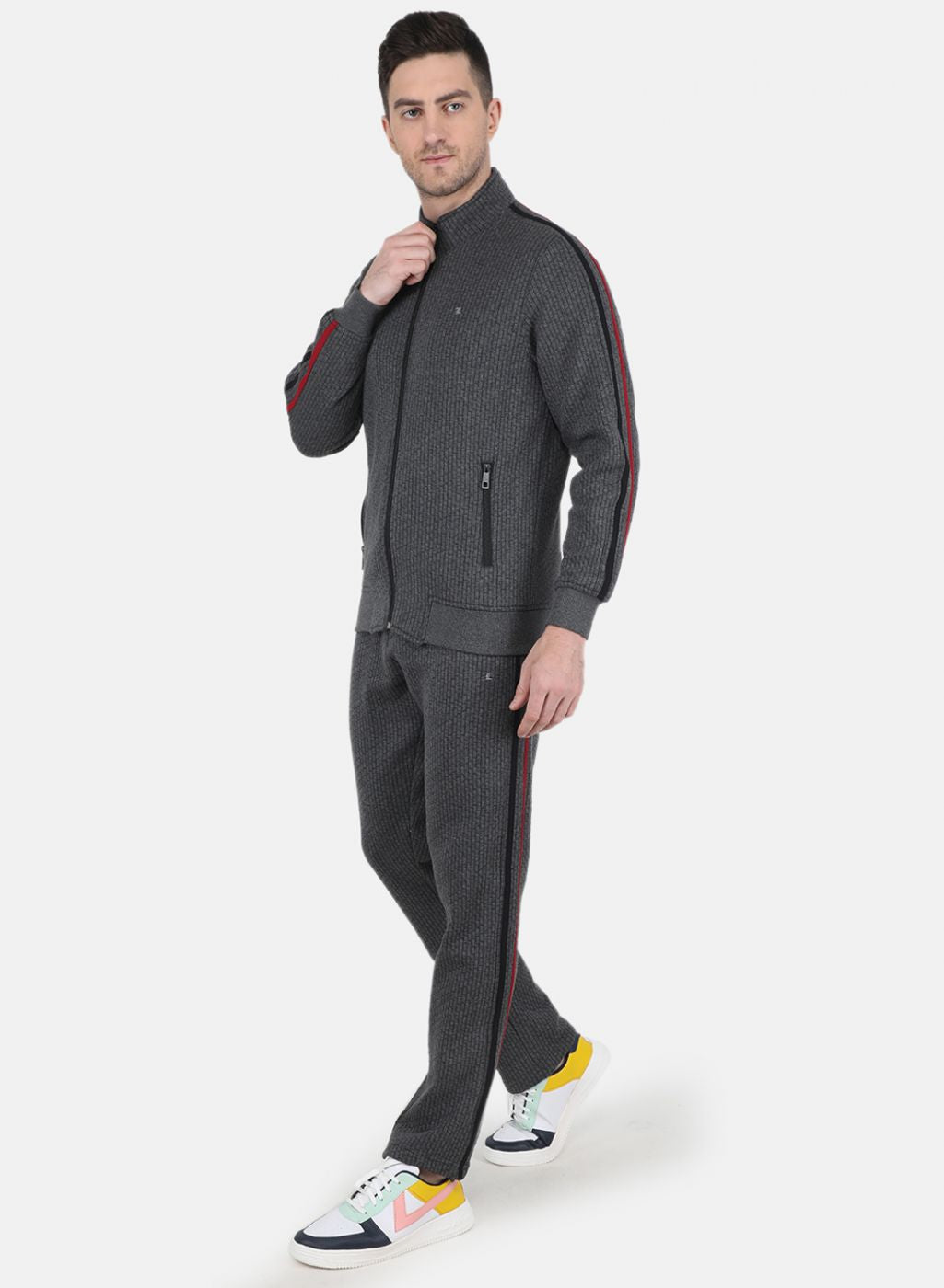 Men Grey Solid Tracksuit