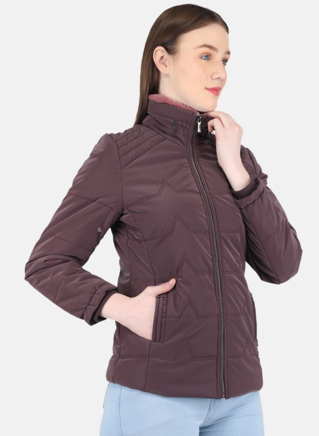 Women Purple Solid Jacket
