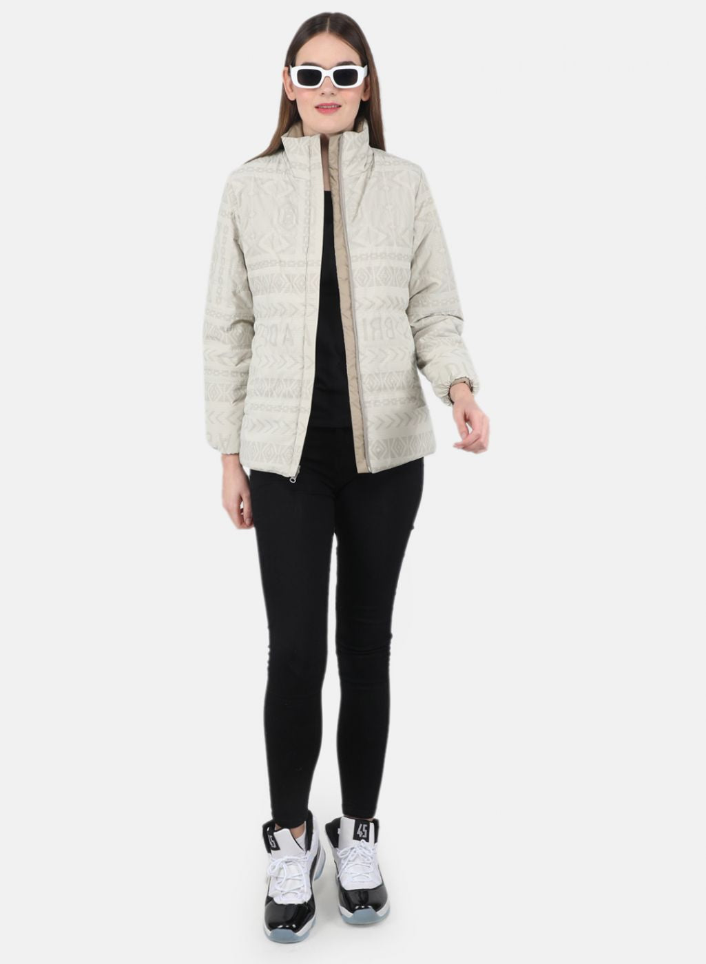 Women Beige Printed Jacket