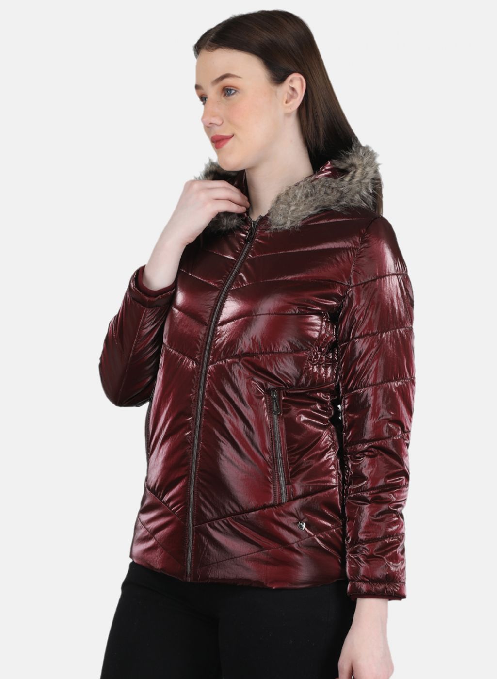 Women Maroon Solid Jacket