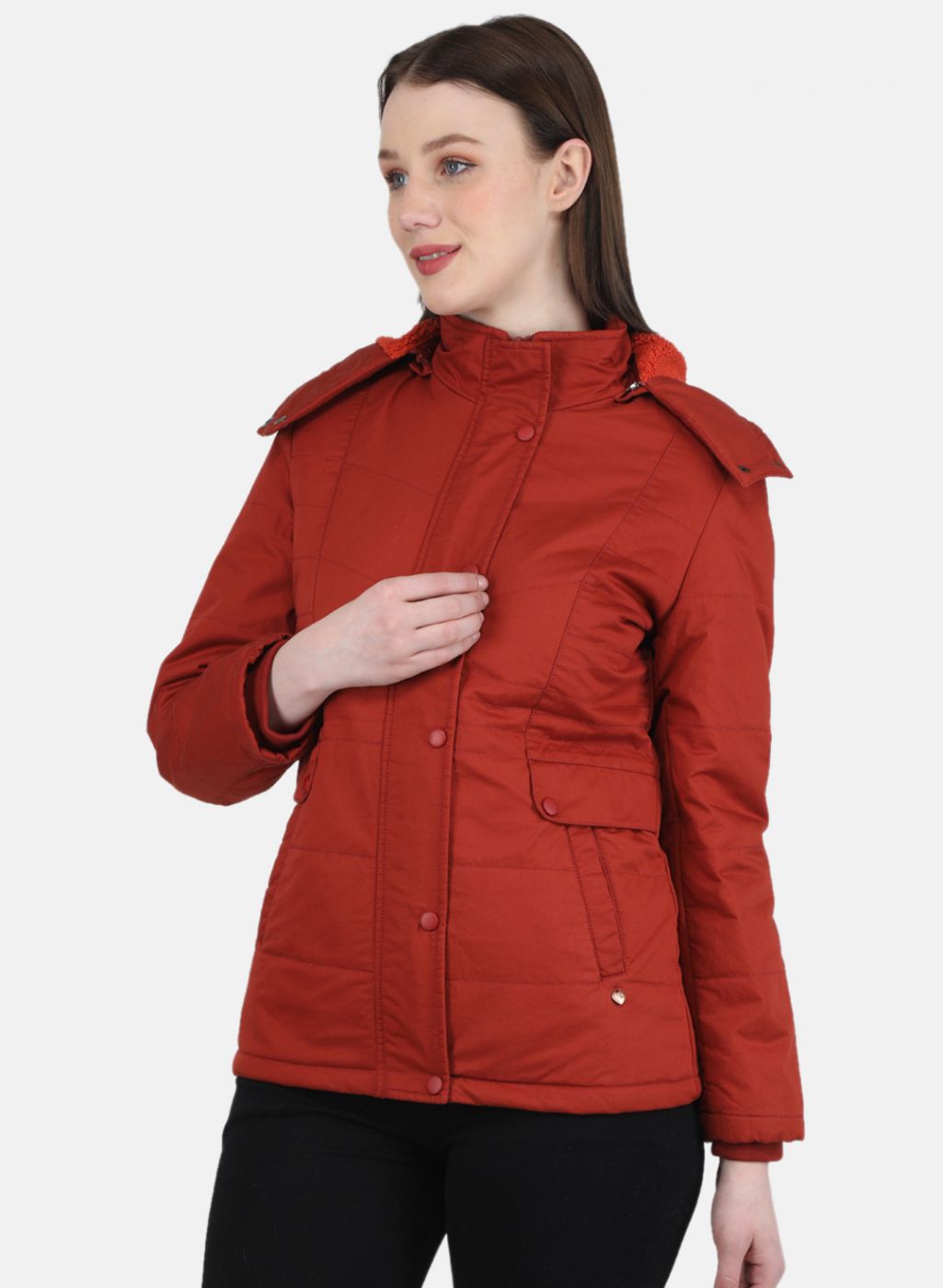 Women Orange Solid Jacket