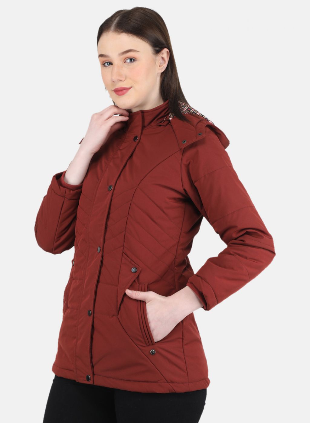 Women Orange Self Design Jacket