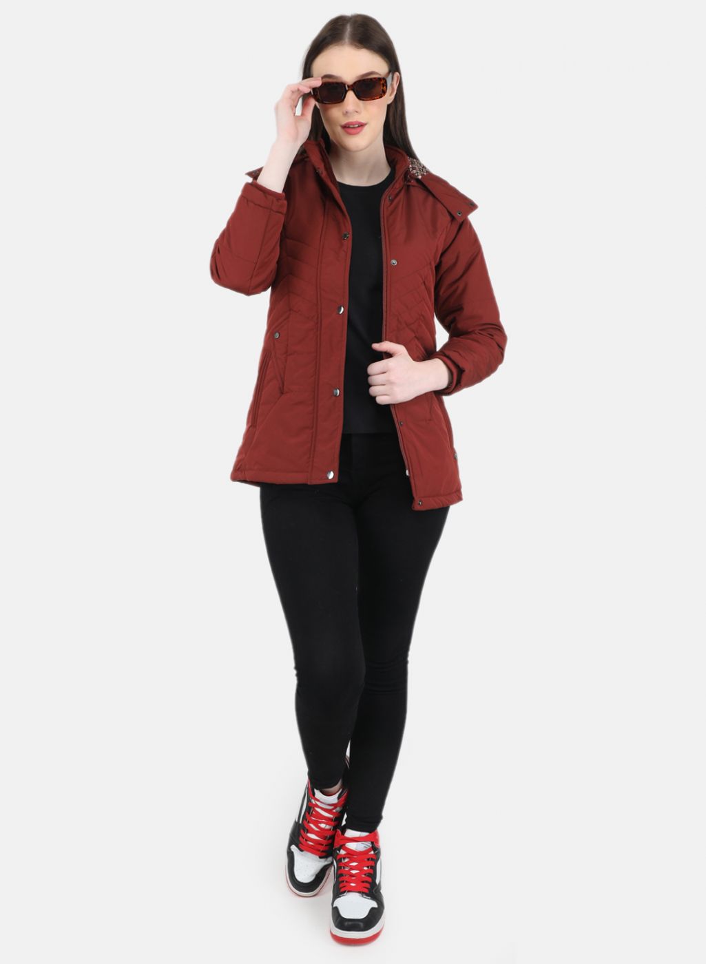 Women Orange Self Design Jacket