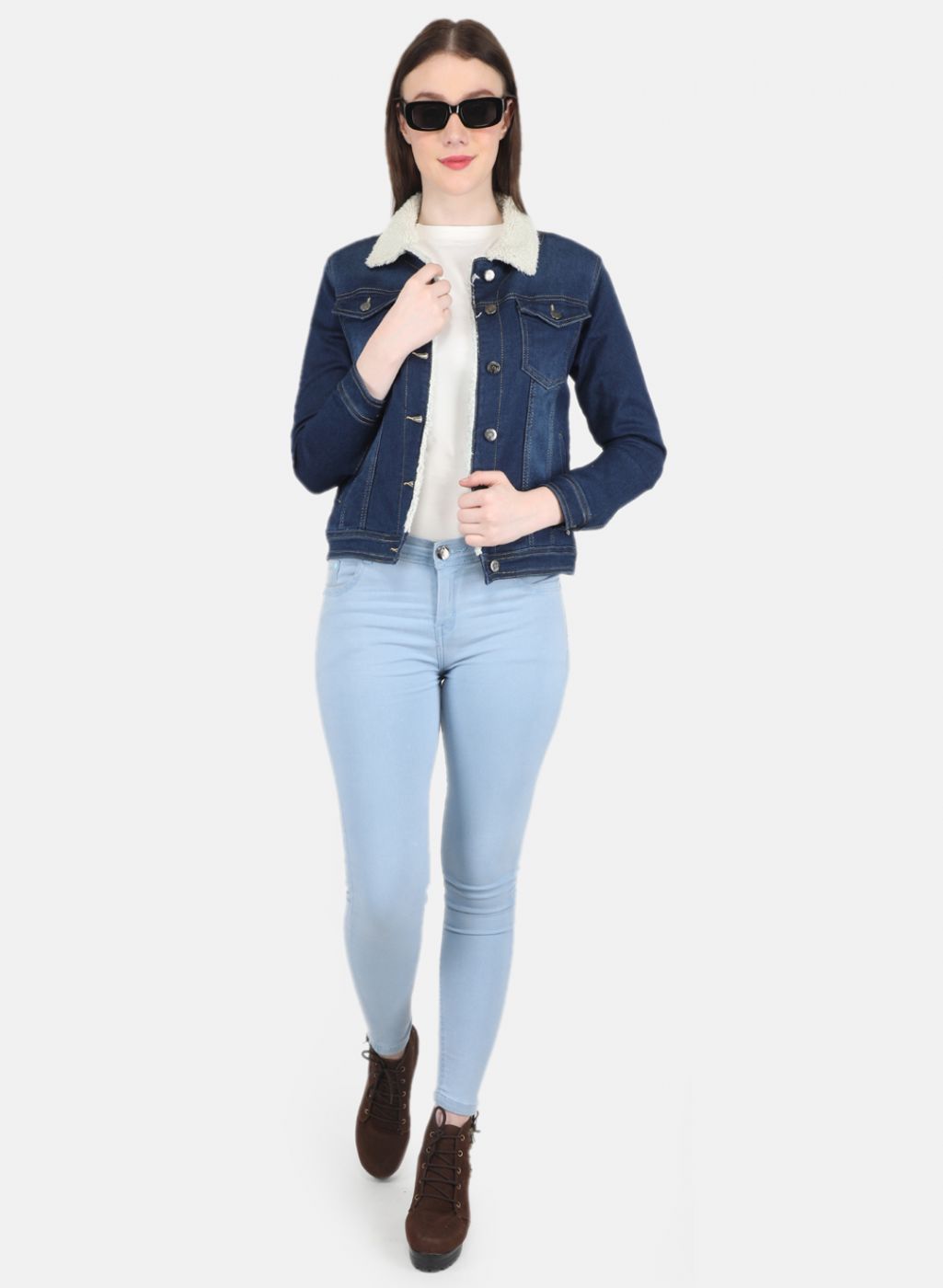 Women Blue Solid Denim Jacket