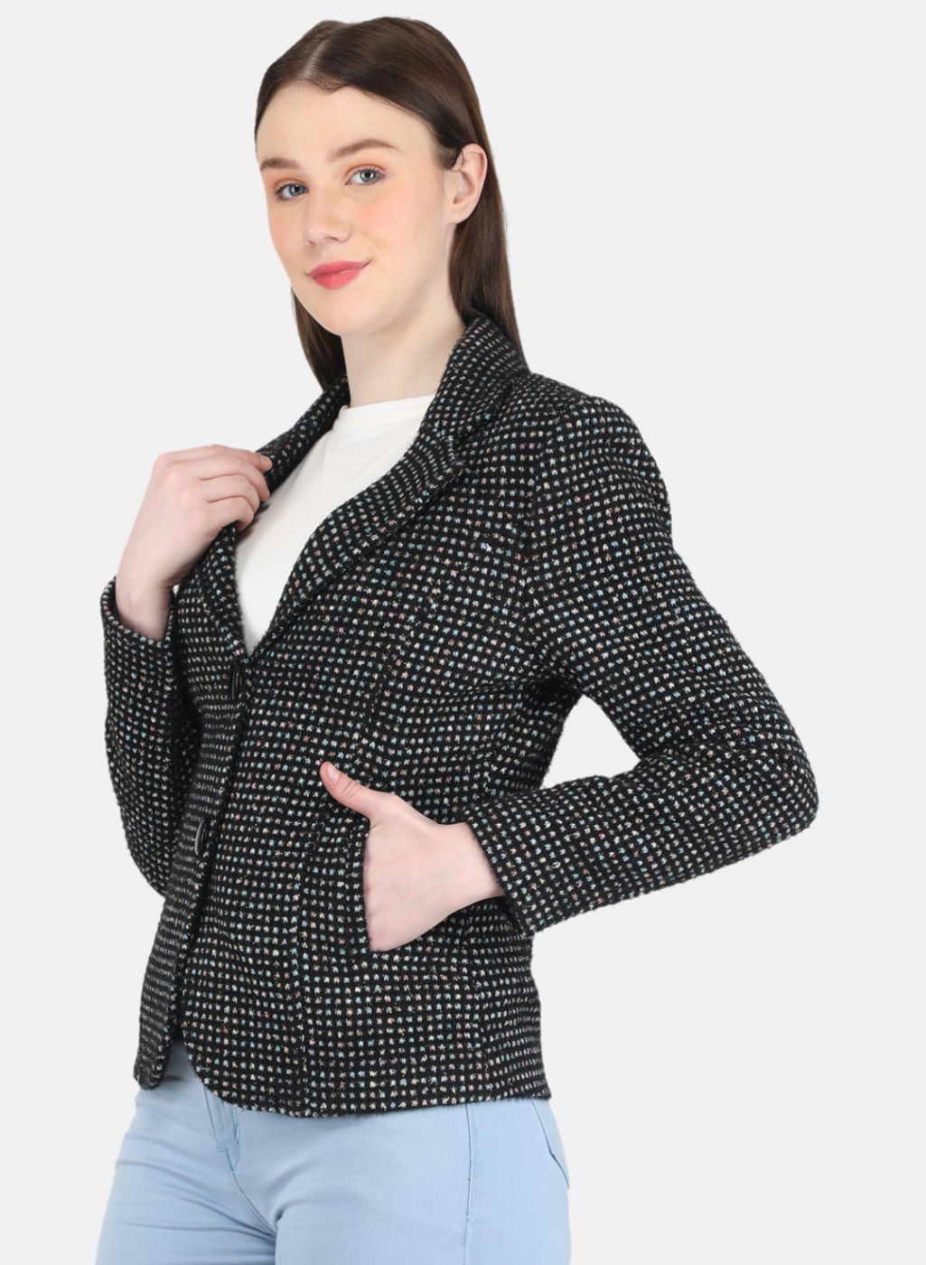 Women Black Jaquard Coat