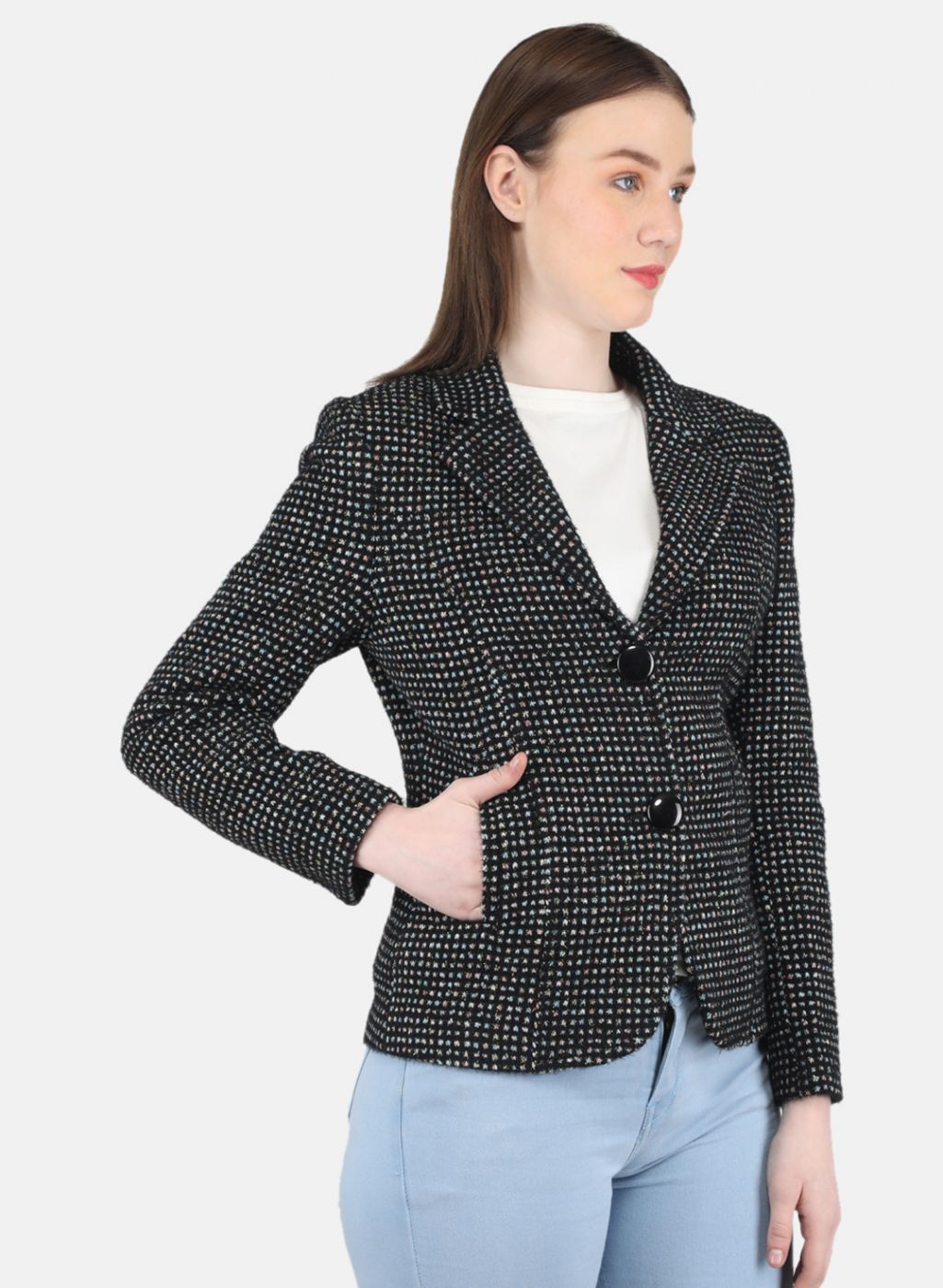 Women Black Jaquard Coat