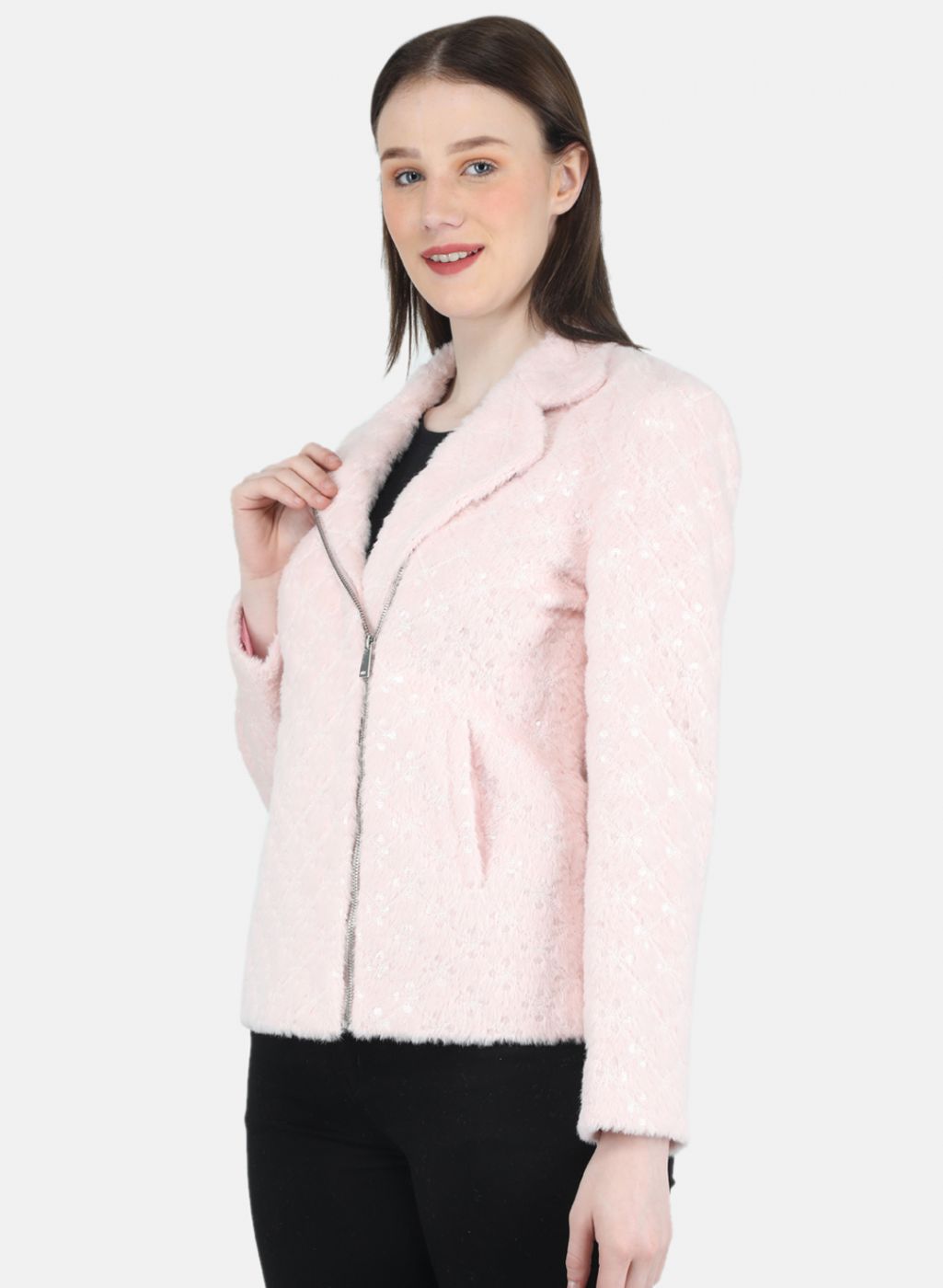 Women Pink Embroidered Coat
