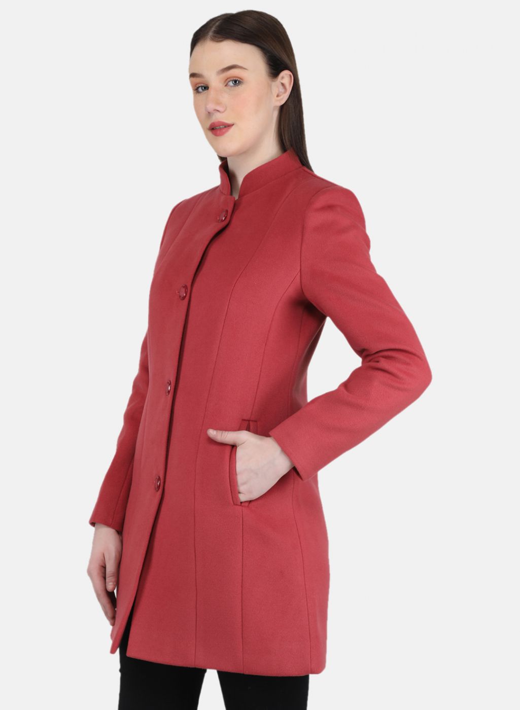 Women Pink Solid Coat