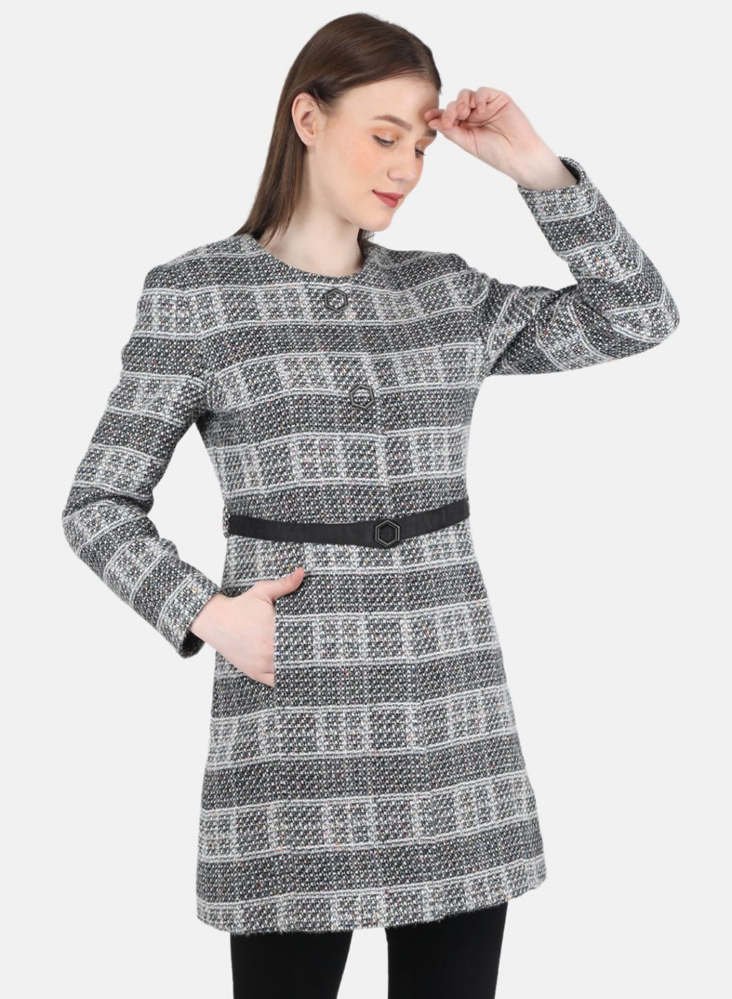 Women Black Check Coat