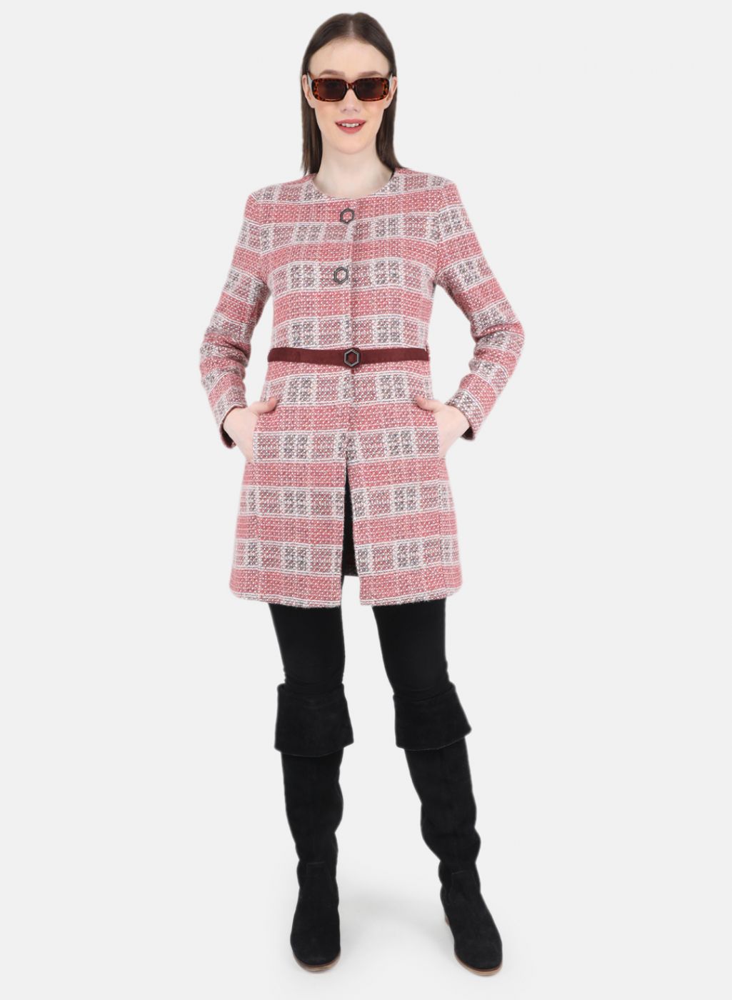 Women Pink Check Coat