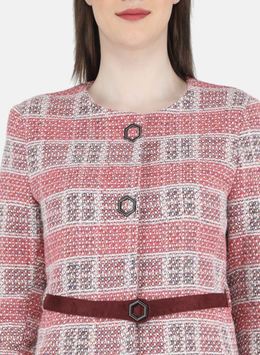 Women Pink Check Coat