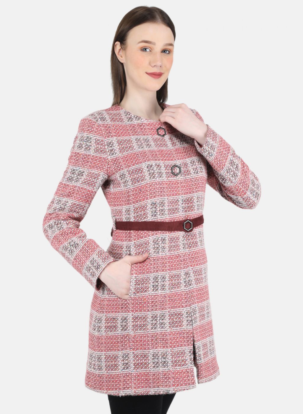 Women Pink Check Coat