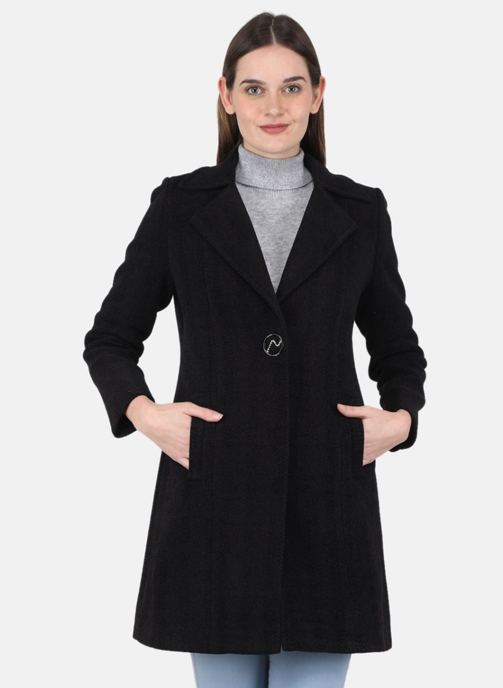 Women Black Solid Coat